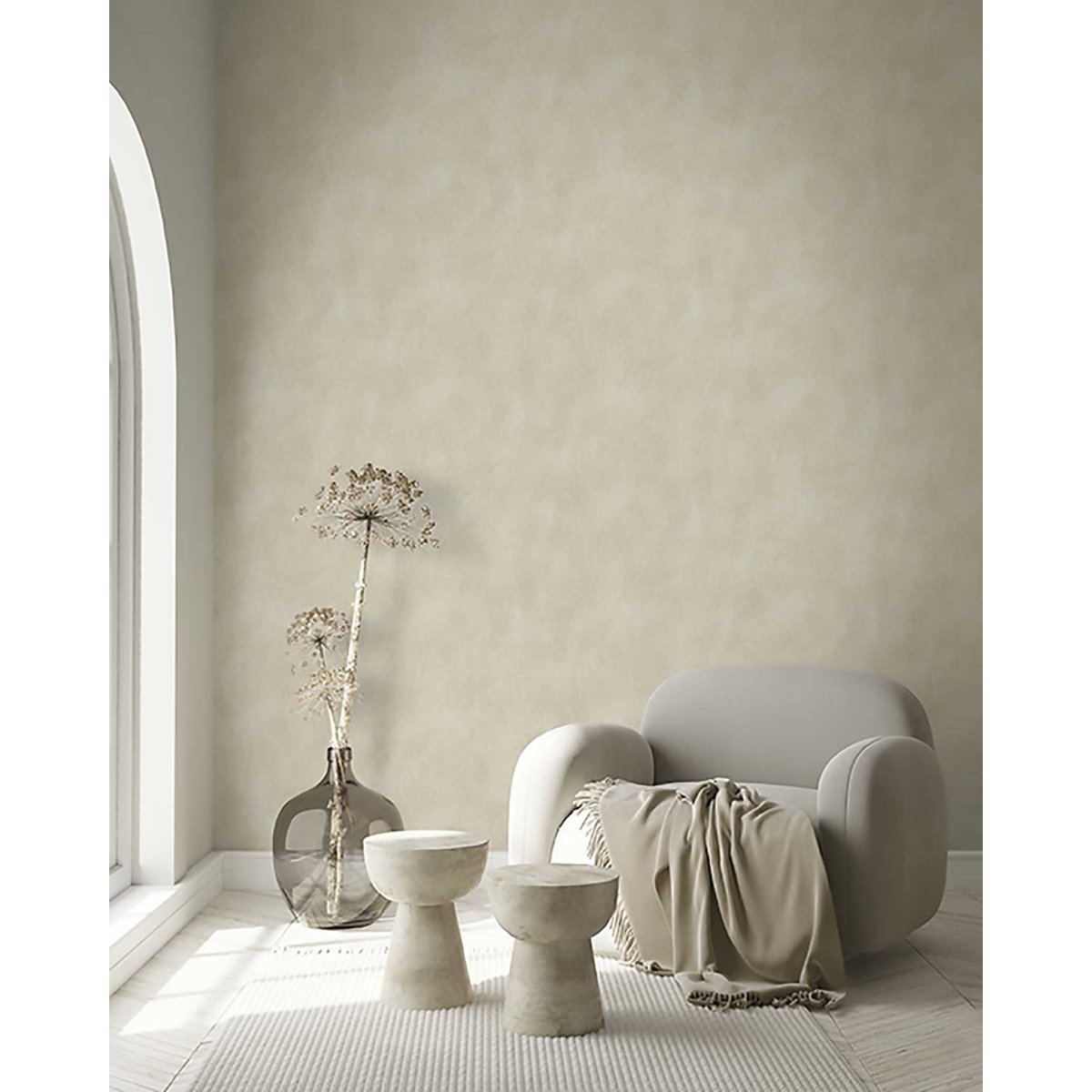 Papier peint uni effet enduit beige ivoire beige, HEXOA