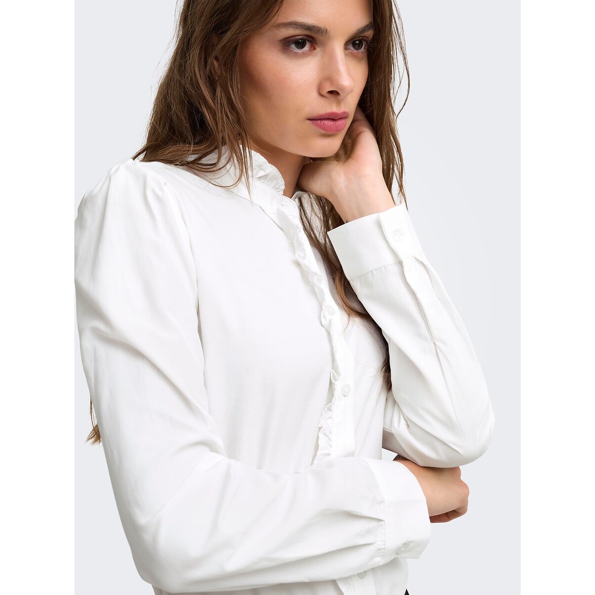 Bluse mit gerüschtem Mao-Kragen weiss, ONLY