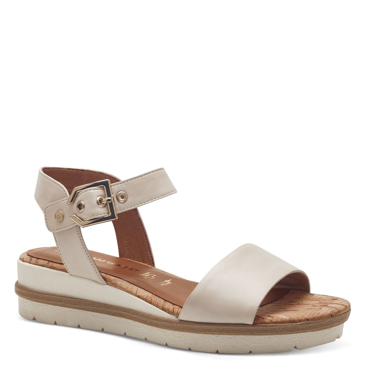 Sandale à talon en cuir beige ivoire, TAMARIS