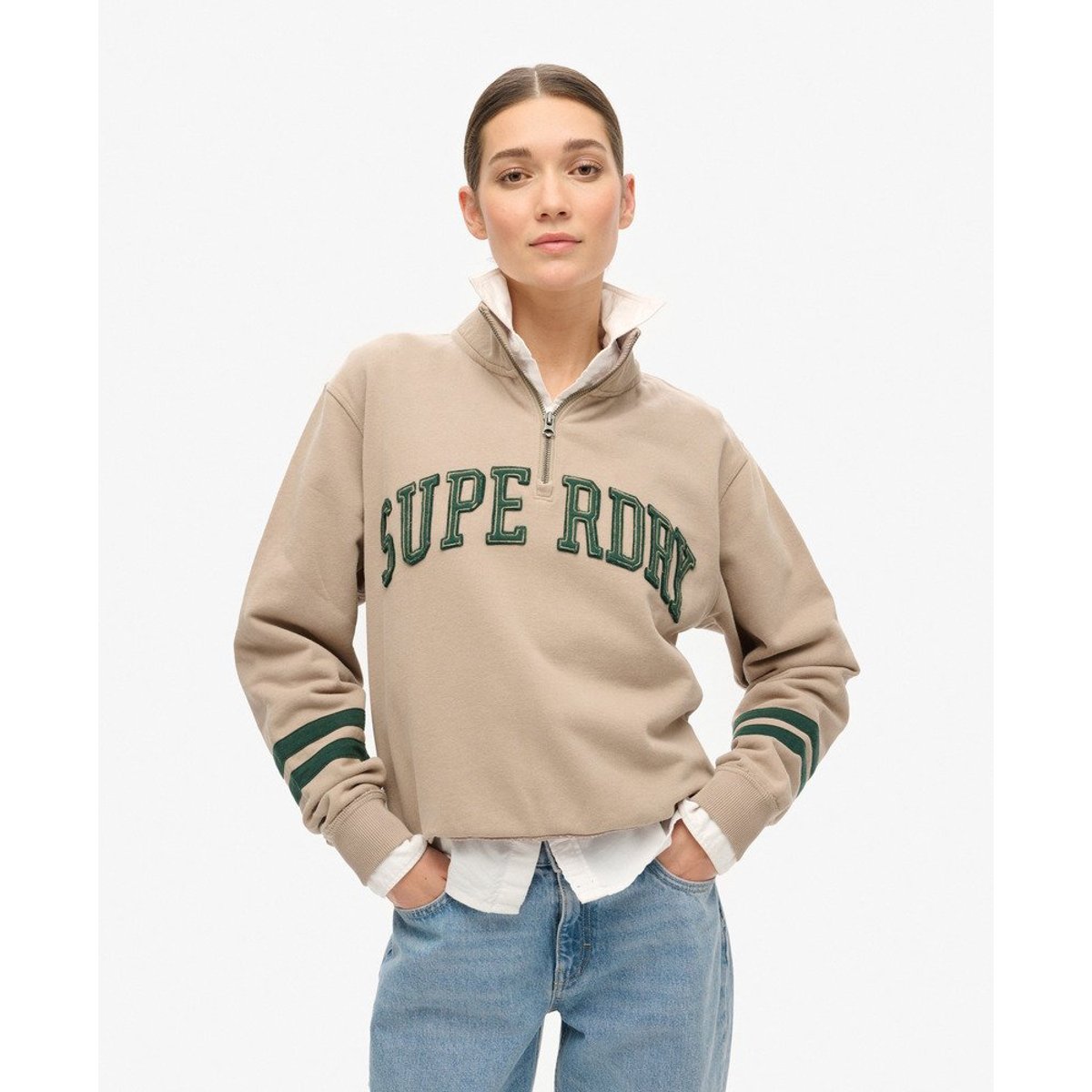 Sweat à col zippé et motif appliqué Athletic Essentials gris cobalt, SUPERDRY
