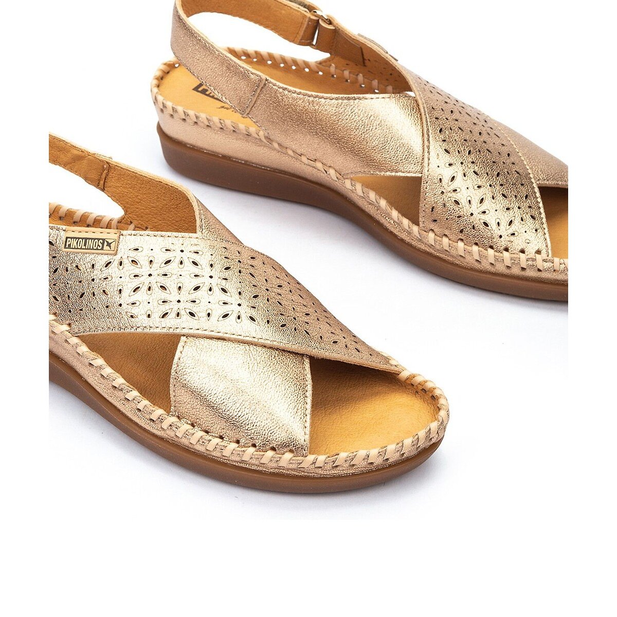 Sandalias de piel cuña media, CADAQUES champán, PIKOLINOS