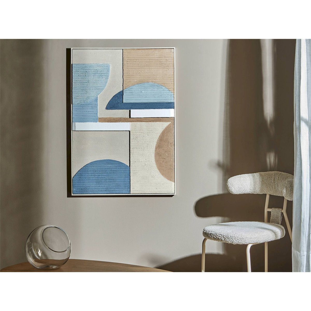Tableau abstrait rectangulaire en bois bleu texturé et marron naturel, RECOLLECTION