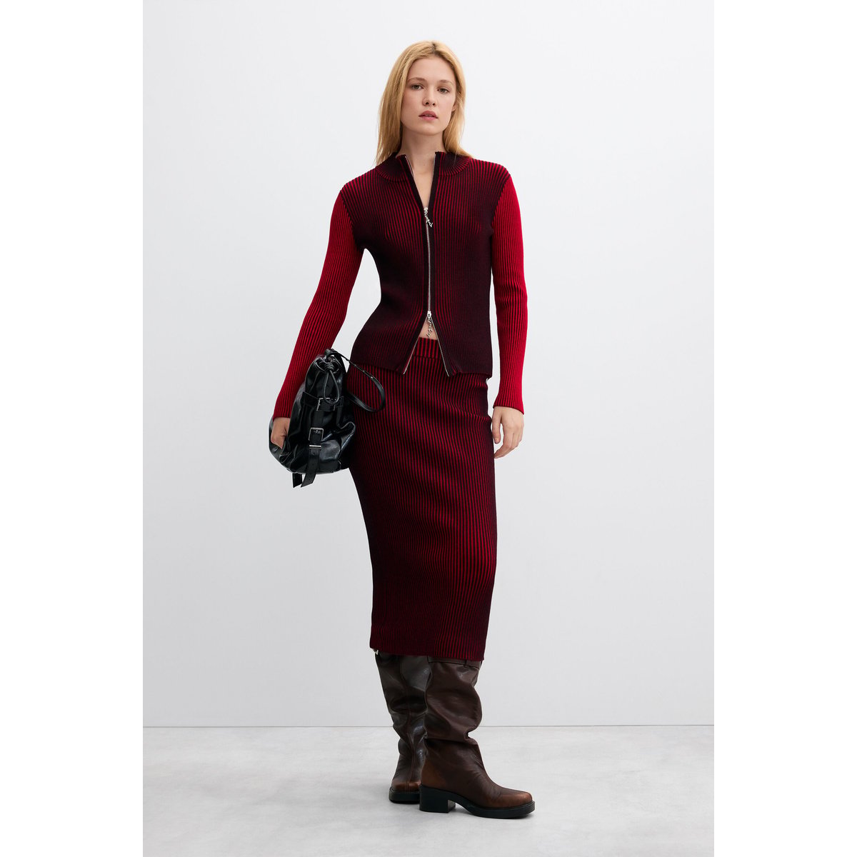 Veste zippée en maille irisée rouge, DESIGUAL