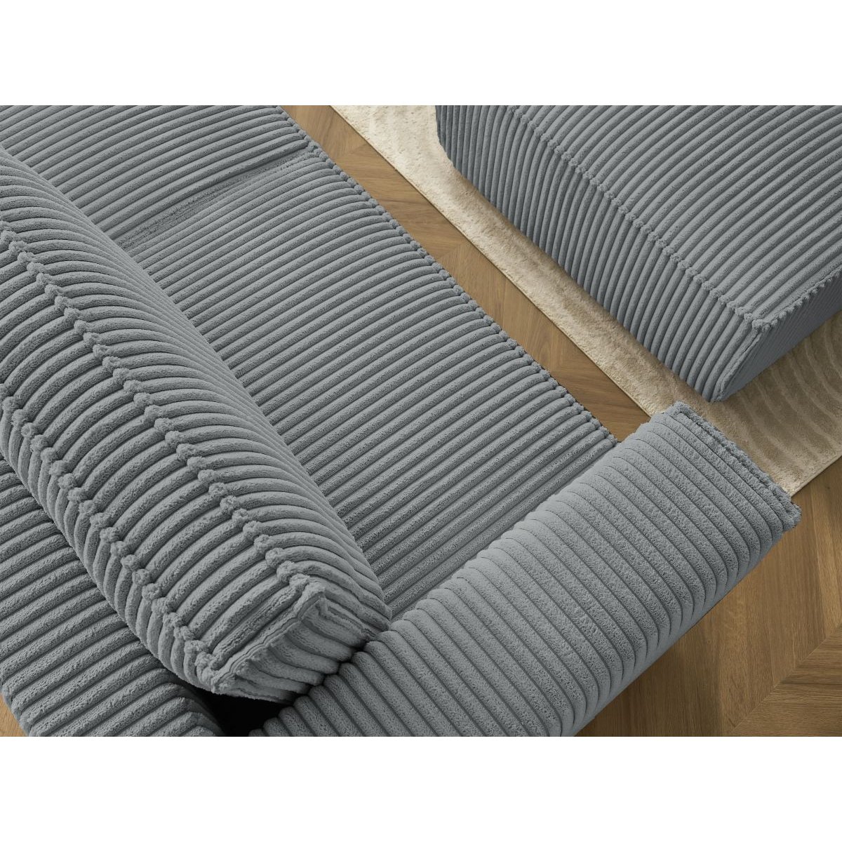 Canapé droit convertible 4 places en gros côtelé doux avec pouf, CHELSEA gris foncé, BOBOCHIC