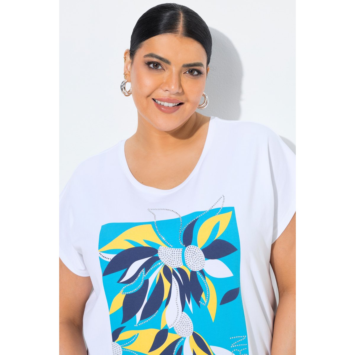 T-shirt oversize, motif feuilles blanc cassé, ULLA POPKEN