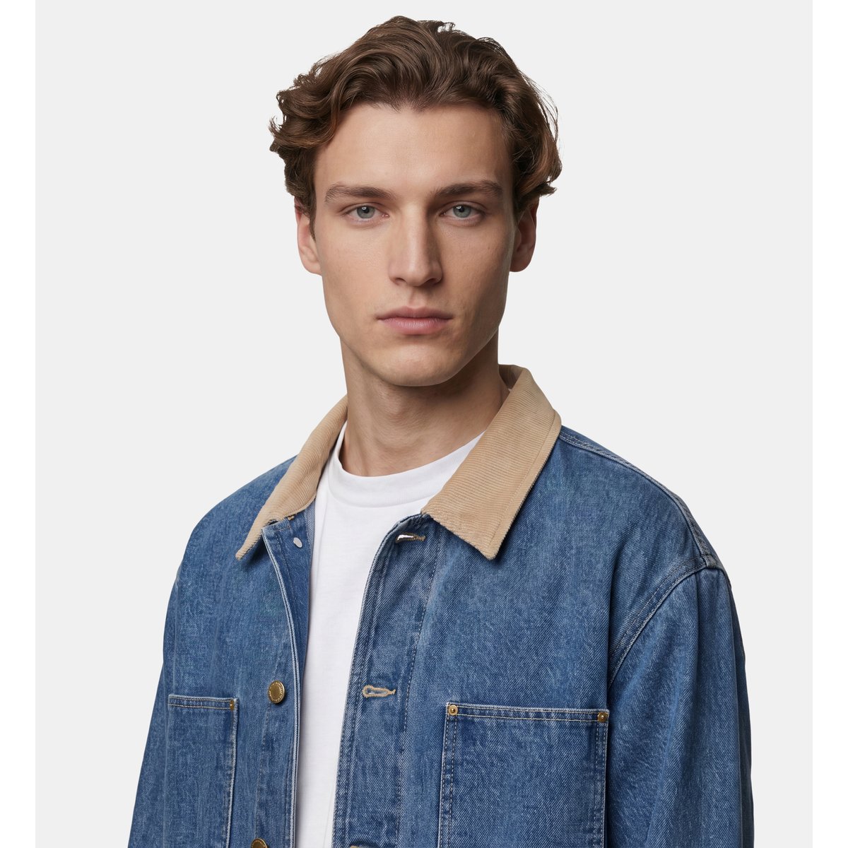 Veste droite torkim col velours coton denim bleu jean, GALERIES LAFAYETTE