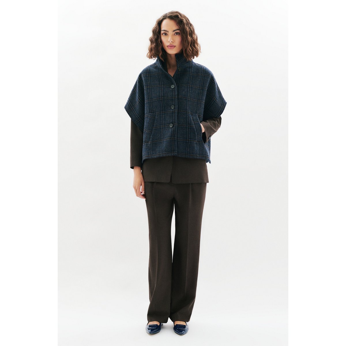 Poncho court en laine HOLAN bleu marine, CAROLL