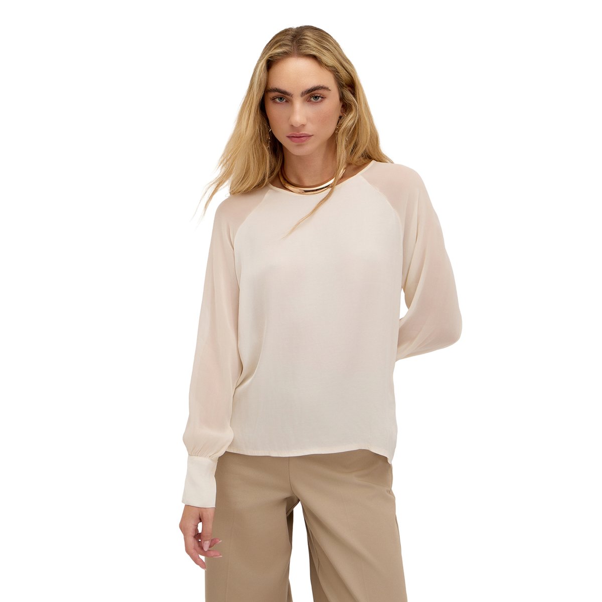 Blouse avec manches raglan semi-transparentes blanc, MOTIVI