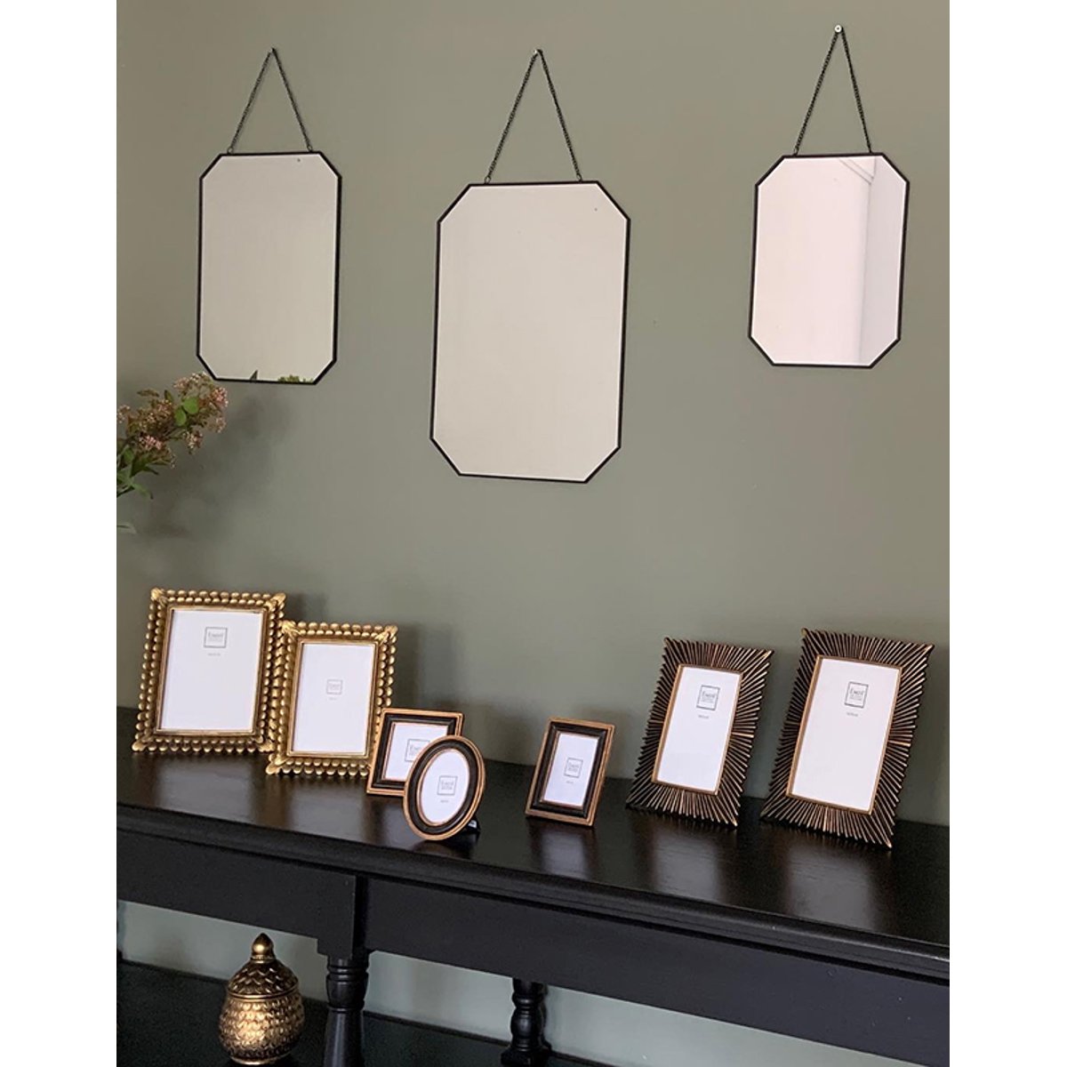 Lot de 3 miroirs avec chaînette en métal noir, EMDE