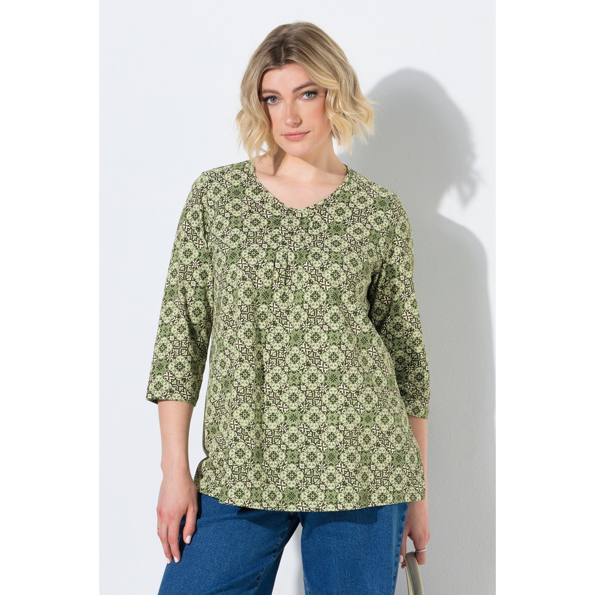 T-shirt avec plis fantaisie kaki foncé, ULLA POPKEN