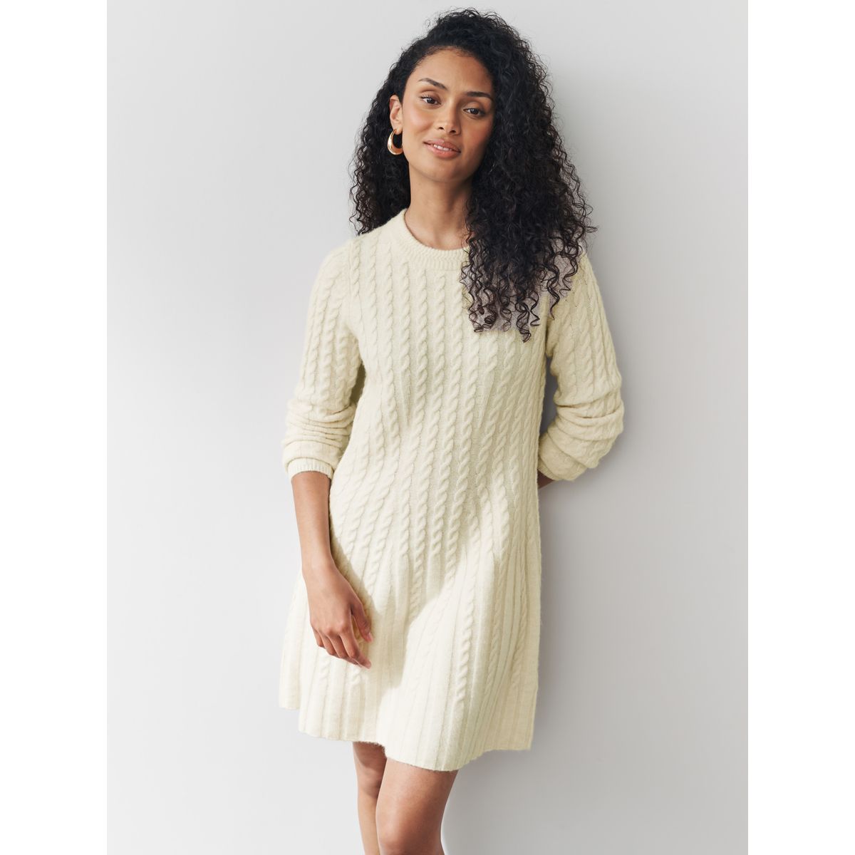 Robe courte patineuse en maille torsadée écru, NEXT