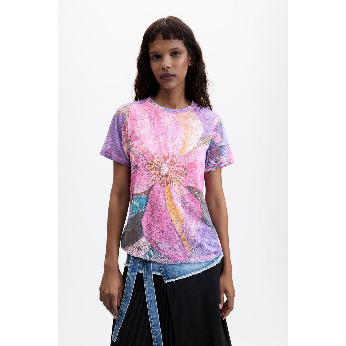T-shirt imprimé à fleurs rouge, DESIGUAL