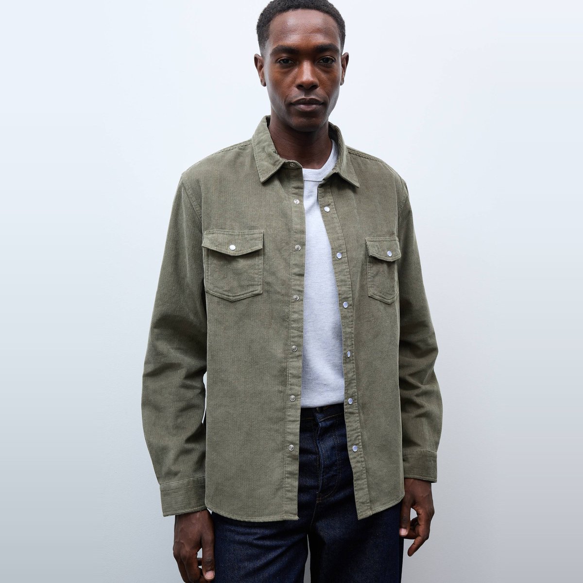 Chemise manches longues à snaps velours en coton BIO GOTS elm, MONOPRIX