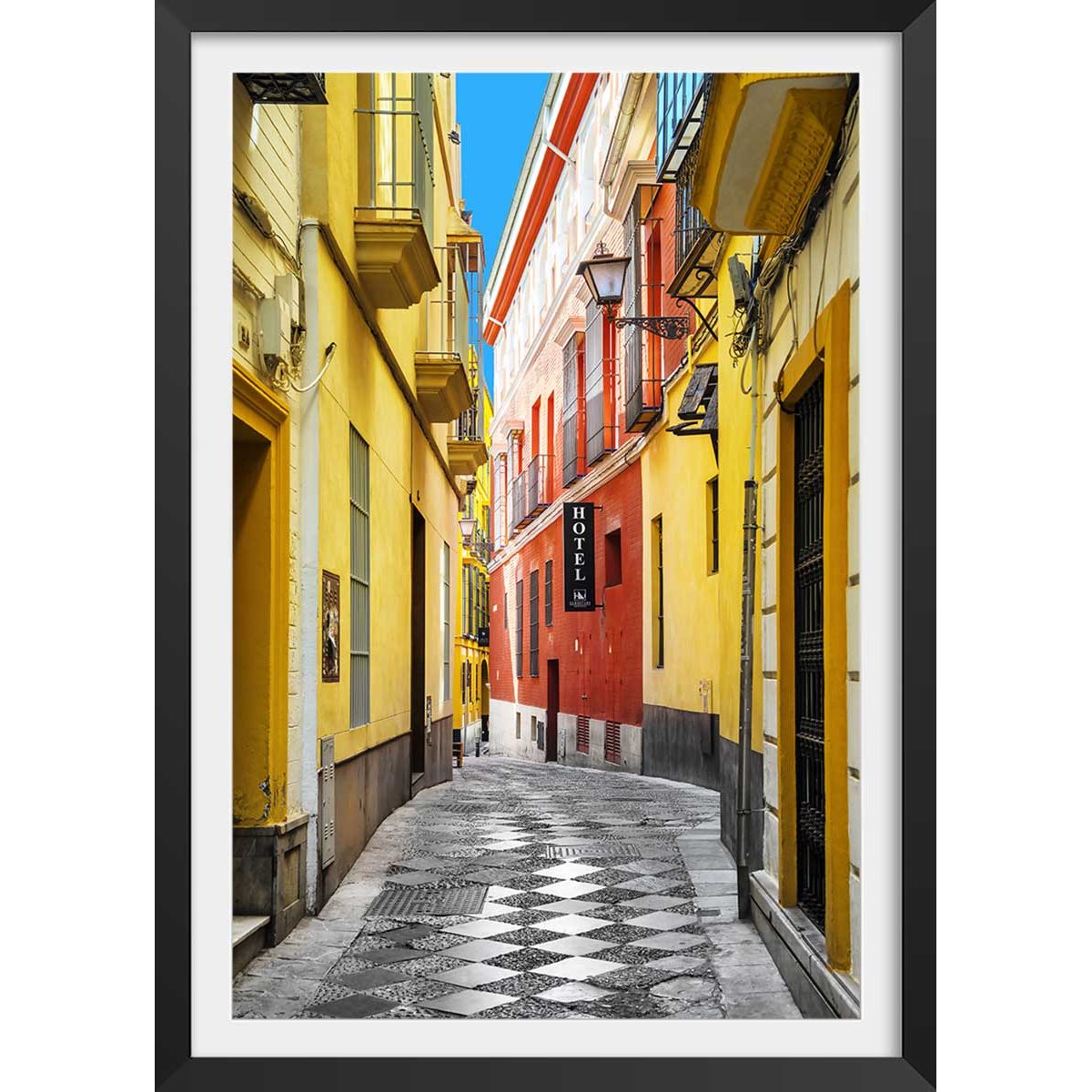 Affiche spain street affiche + cadre en bois - noir, HEXOA