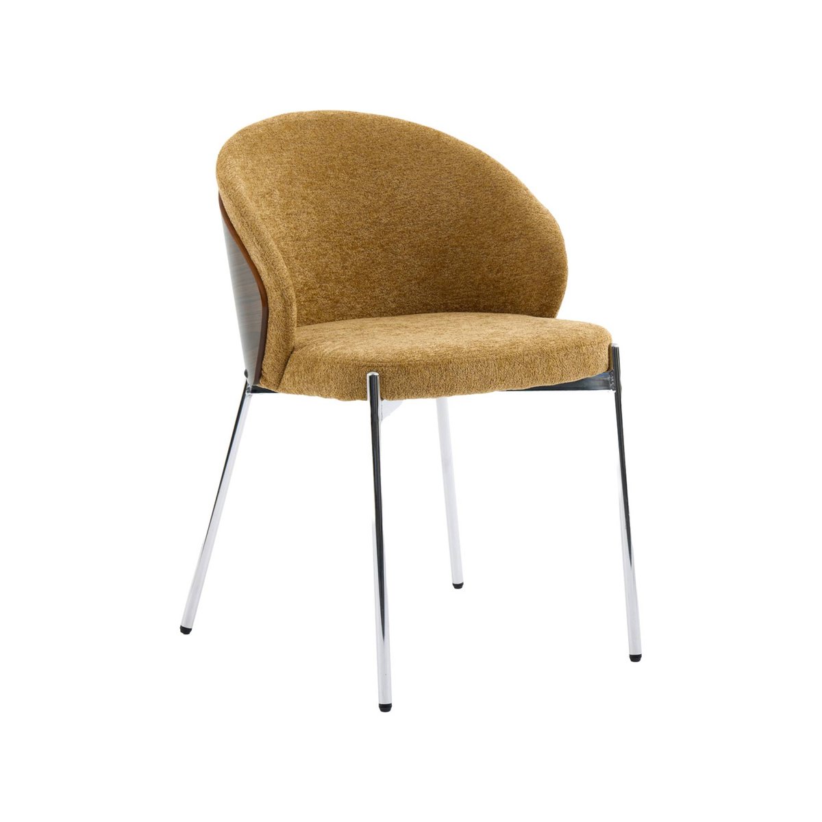 Chaise bois de peuplier teinté noyer, acier et tissu texturé (lot de 2) PAUL moutarde, SWEEEK