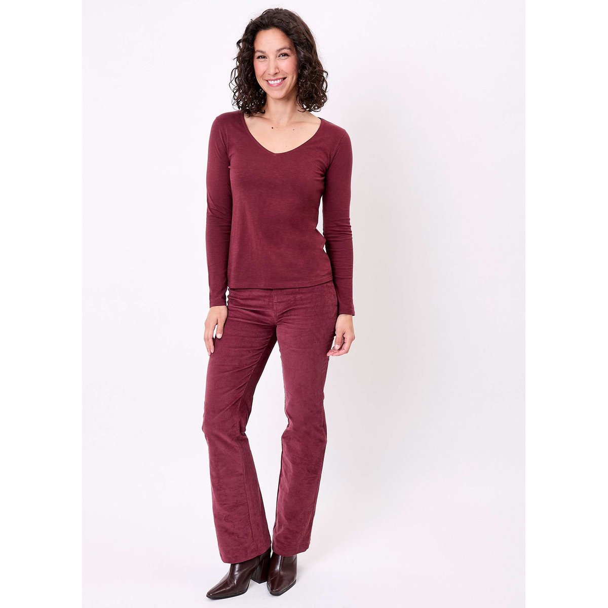 T-shirt col V coton bio VANPUR marron, LA FIANCÉE