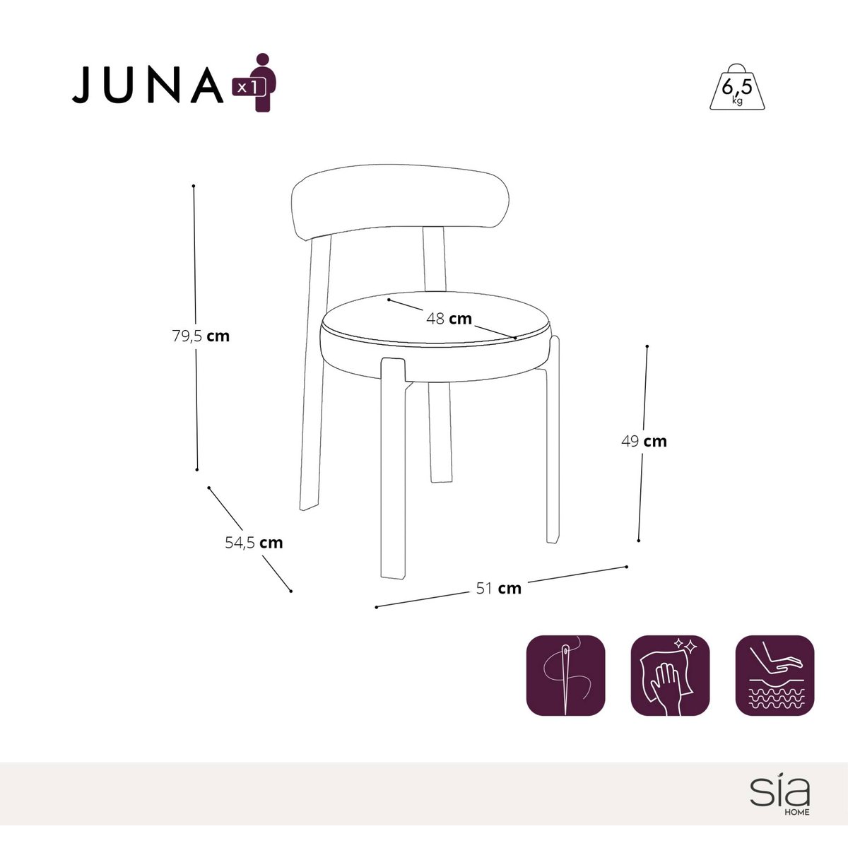 Lot de 2 chaises en velours chenillé JUNA noir, SIA HOME