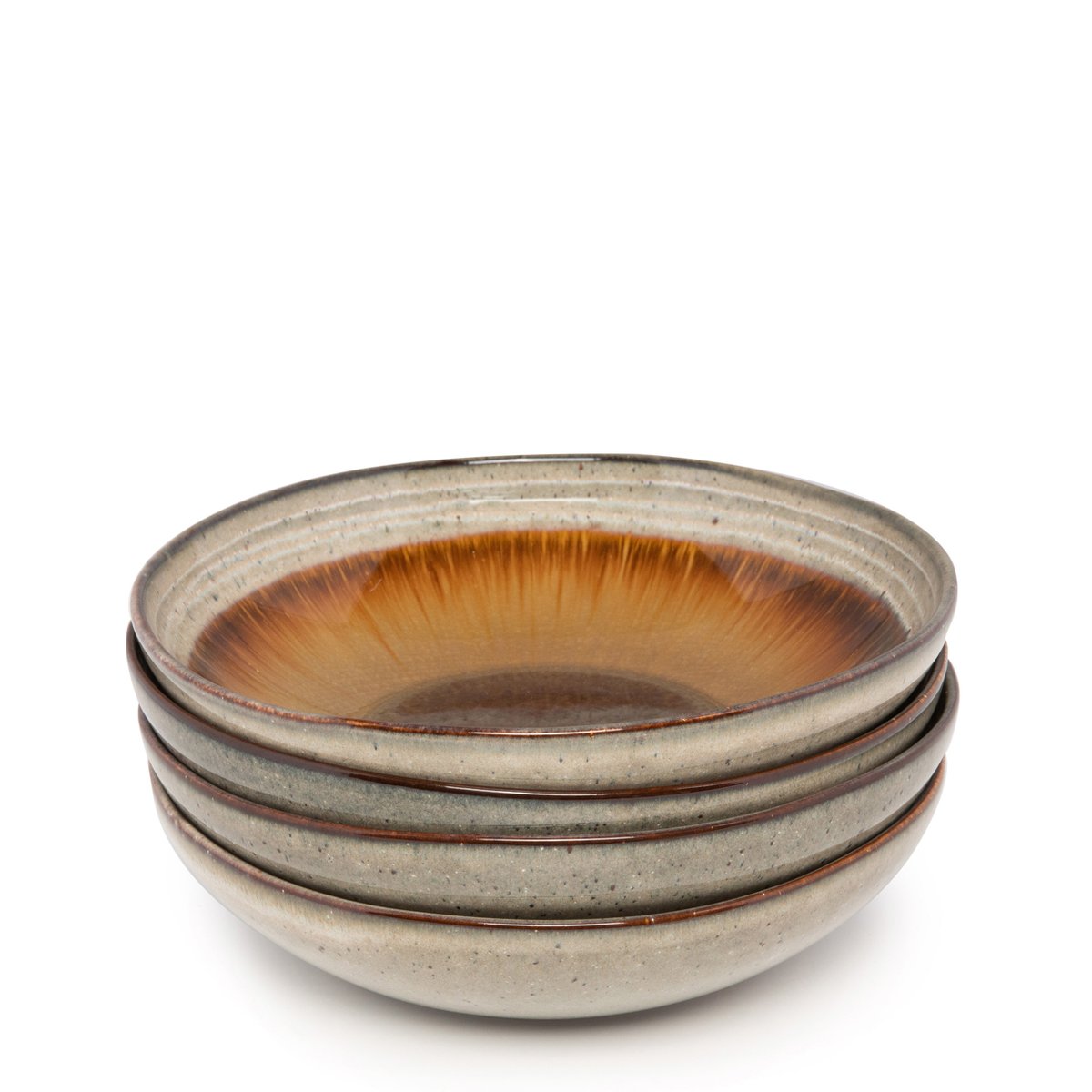 Assiette de pâtes en grès cérame COMPORTA marron ambré, BAZAR BIZAR