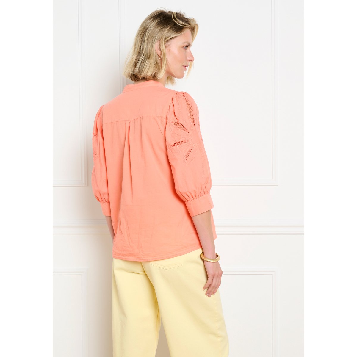 Blouse brodée manches 3/4 orange, LOLALIZA
