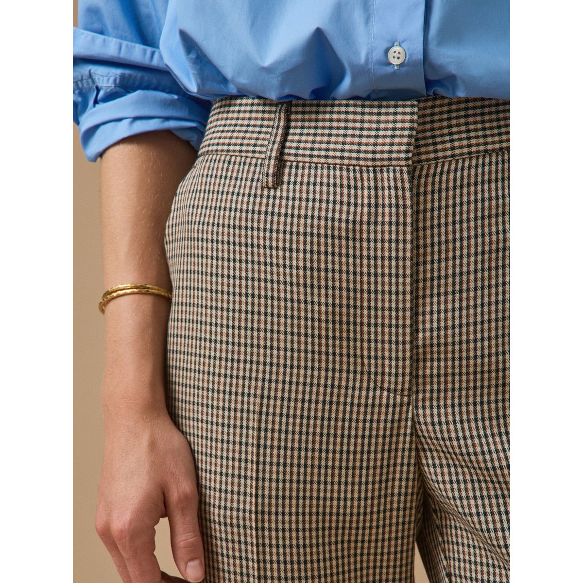 Pantalon cigarette mini-carreaux Léo carreaux beige, CYRILLUS
