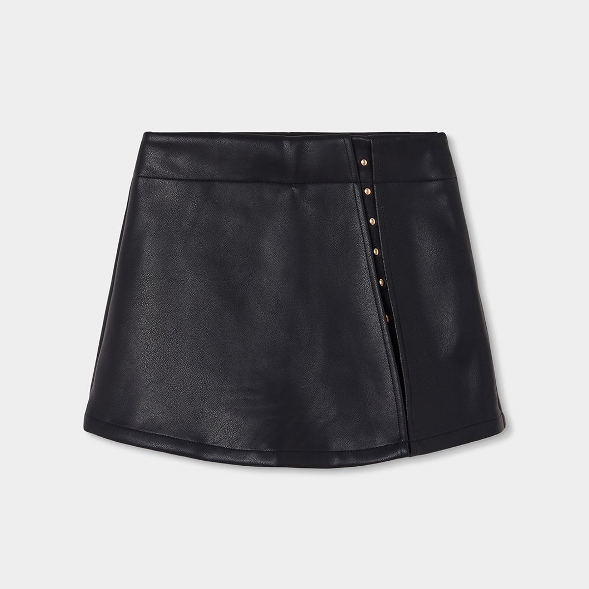 Jupe-short fille en simili cuir avec clous noir, BOBOLI