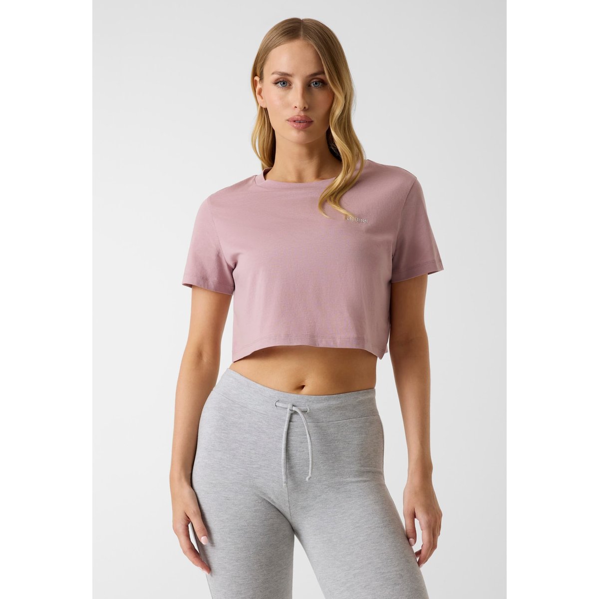 T-Shirt Boxy Cropped rose poudré, GUESS