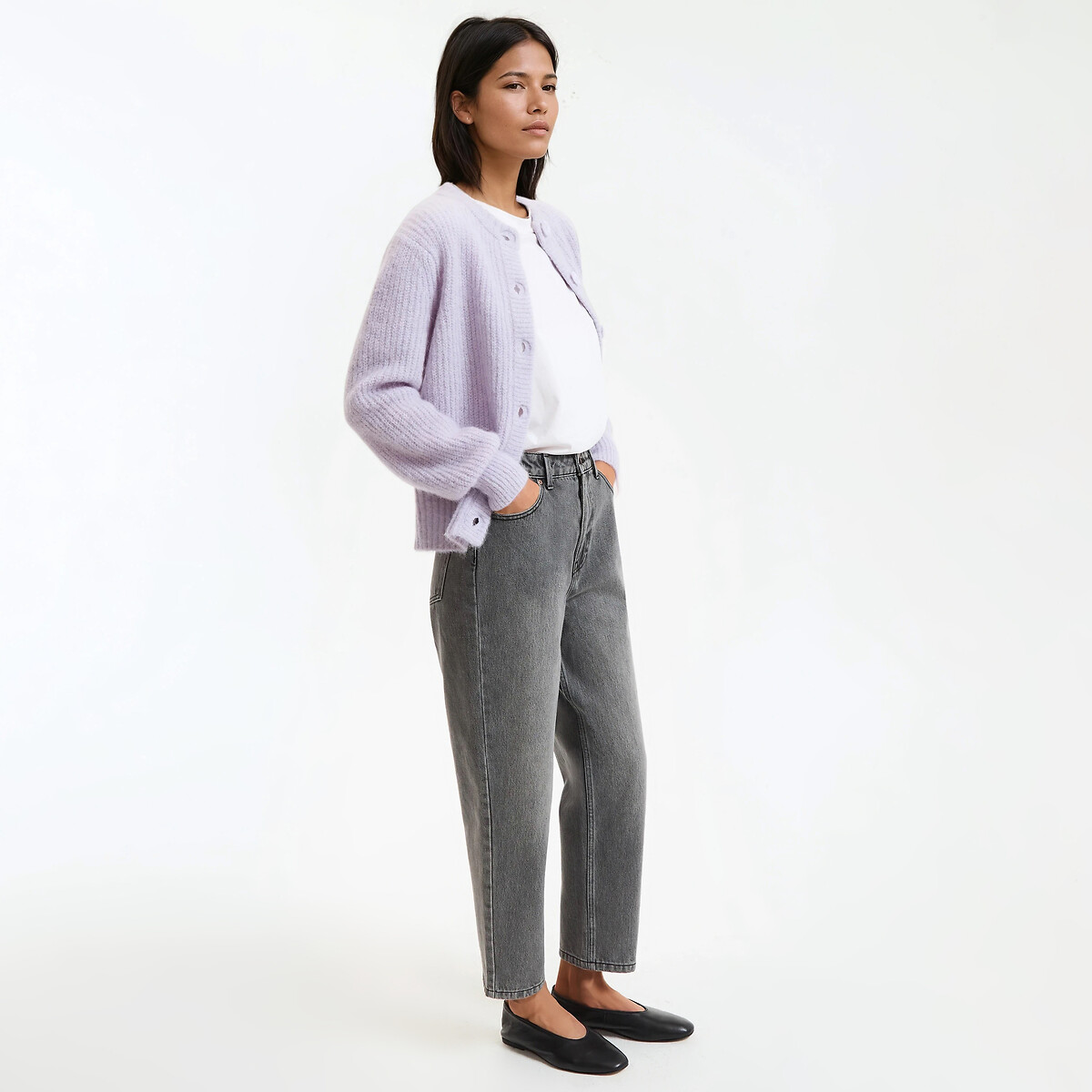 Jean mom en coton bio, Signature PAULINE gris, LA REDOUTE COLLECTIONS