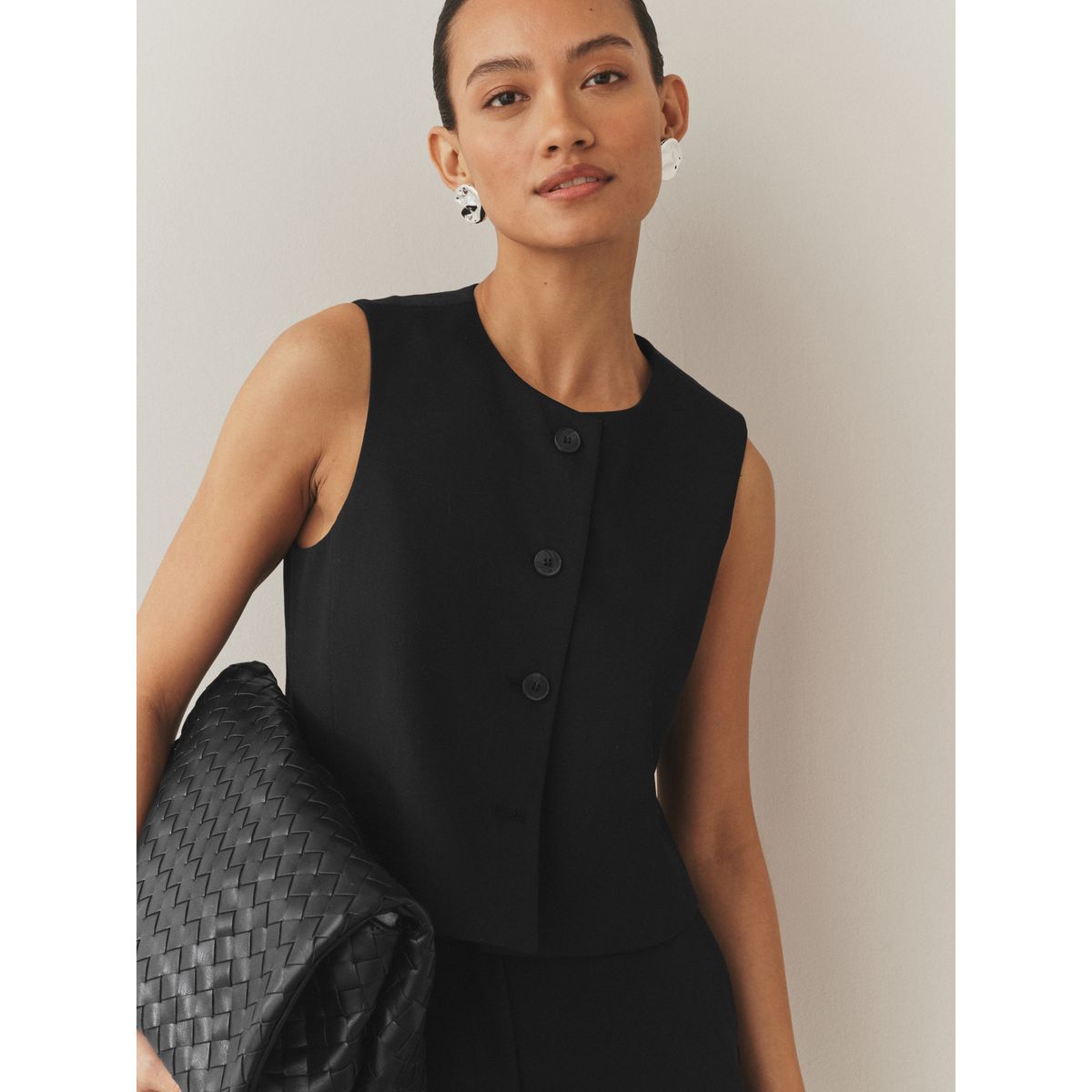 Gilet de costume ras cou ajusté noir, NEXT
