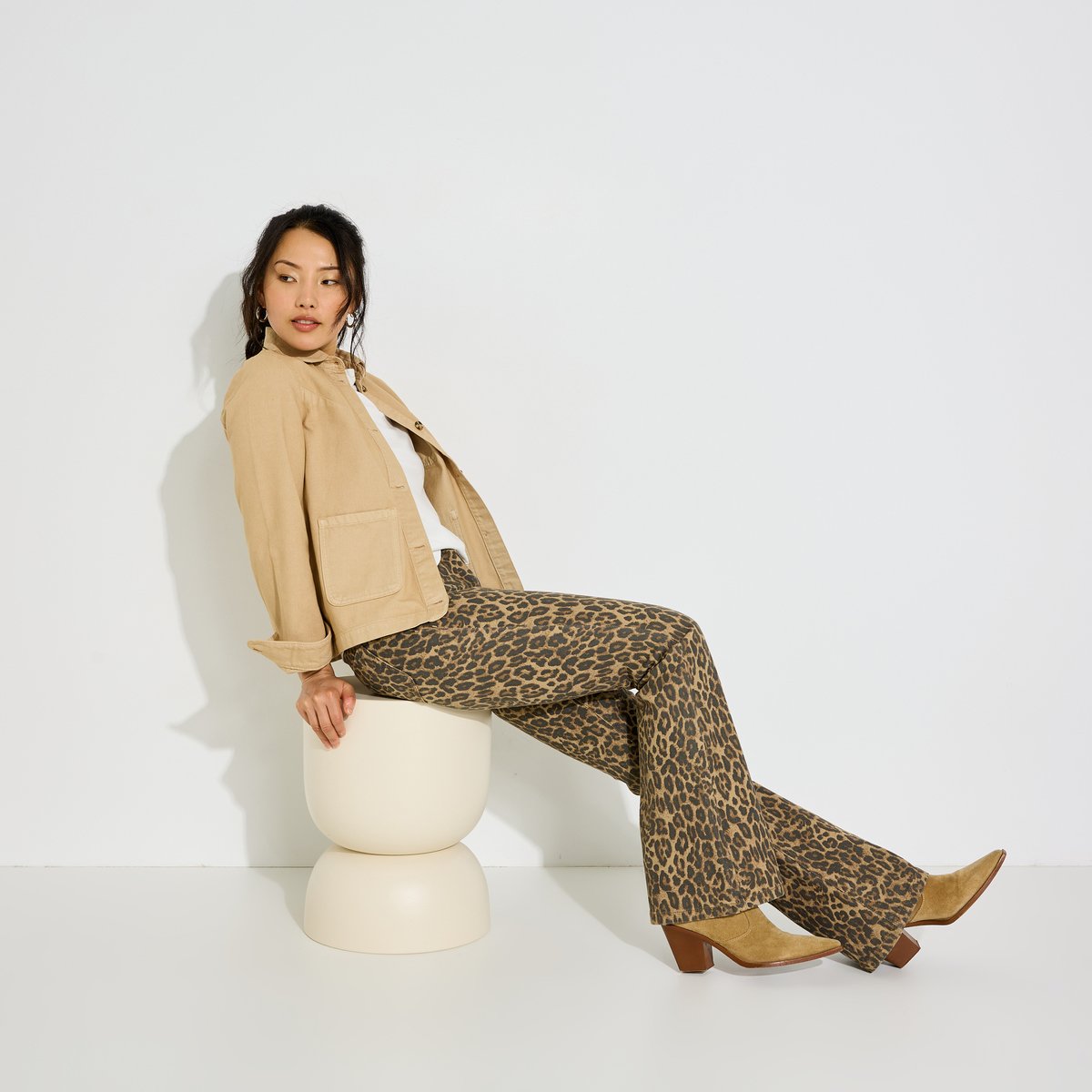 Veste décontractée col chemise beige, GRAIN DE MALICE