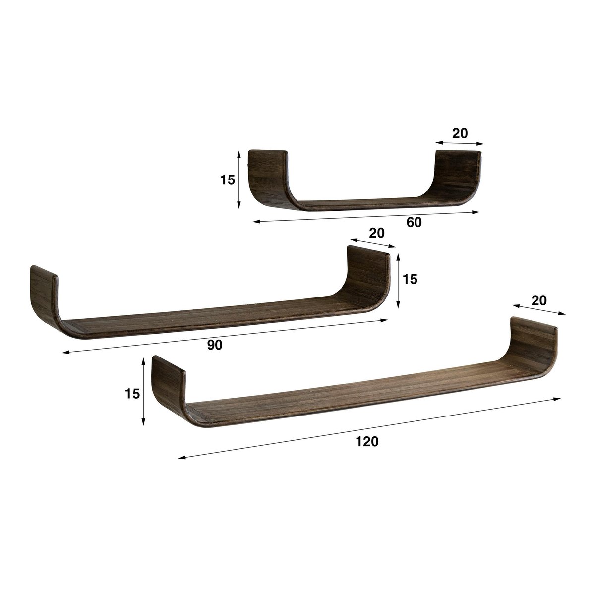 Étagère en U bois de teck recyclé foncé (lot de 3) YOGI bois naturel, PIER IMPORT