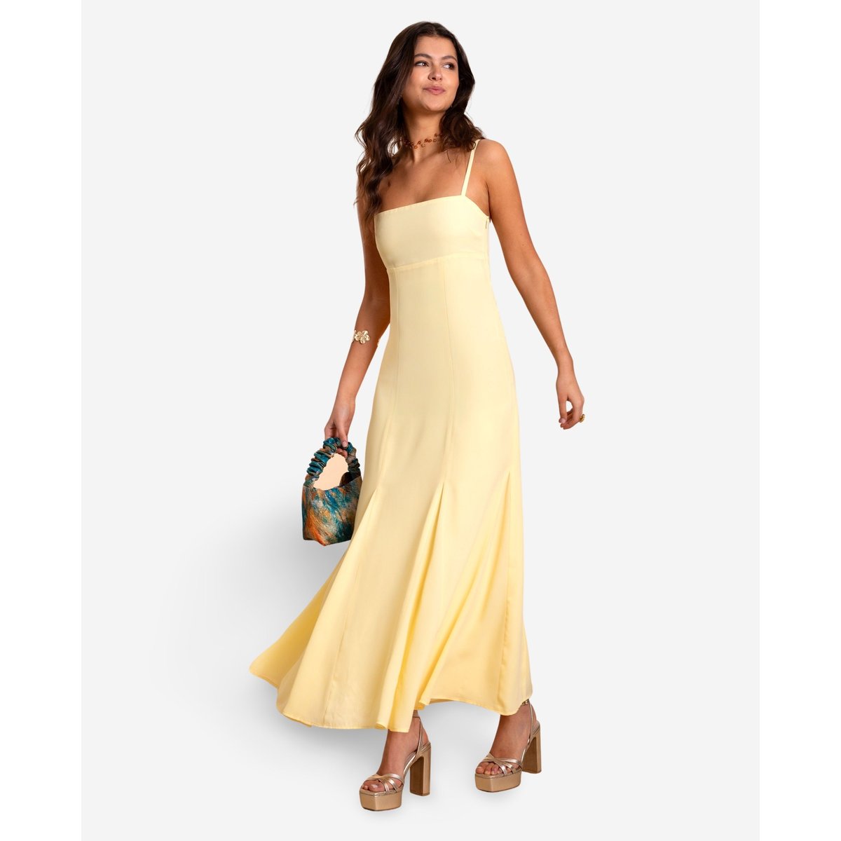 Robe longue à bretelles de coupe empire CARLOTA jaune, THE-ARE