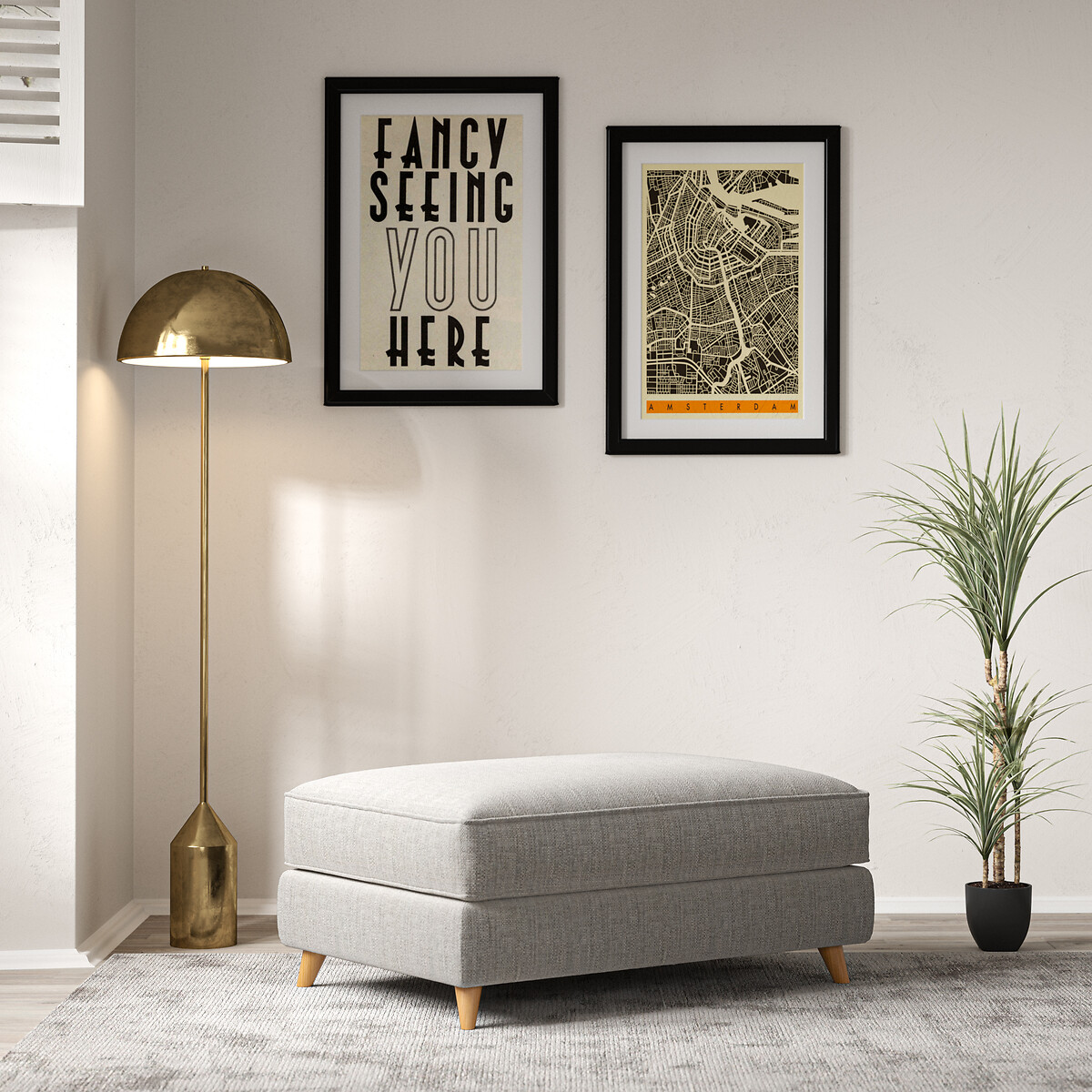 Amelia Tonal Basket Weave Footstool with Light Wood Legs zinc, ÉDITÉ