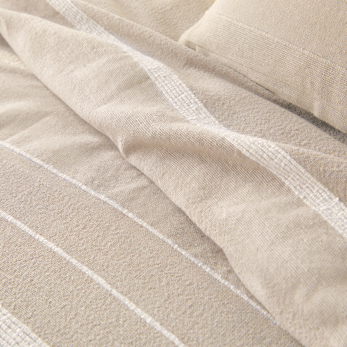Dessus de lit frangé rayé coton, Nedo beige taupe clair/écru, LA REDOUTE INTERIEURS