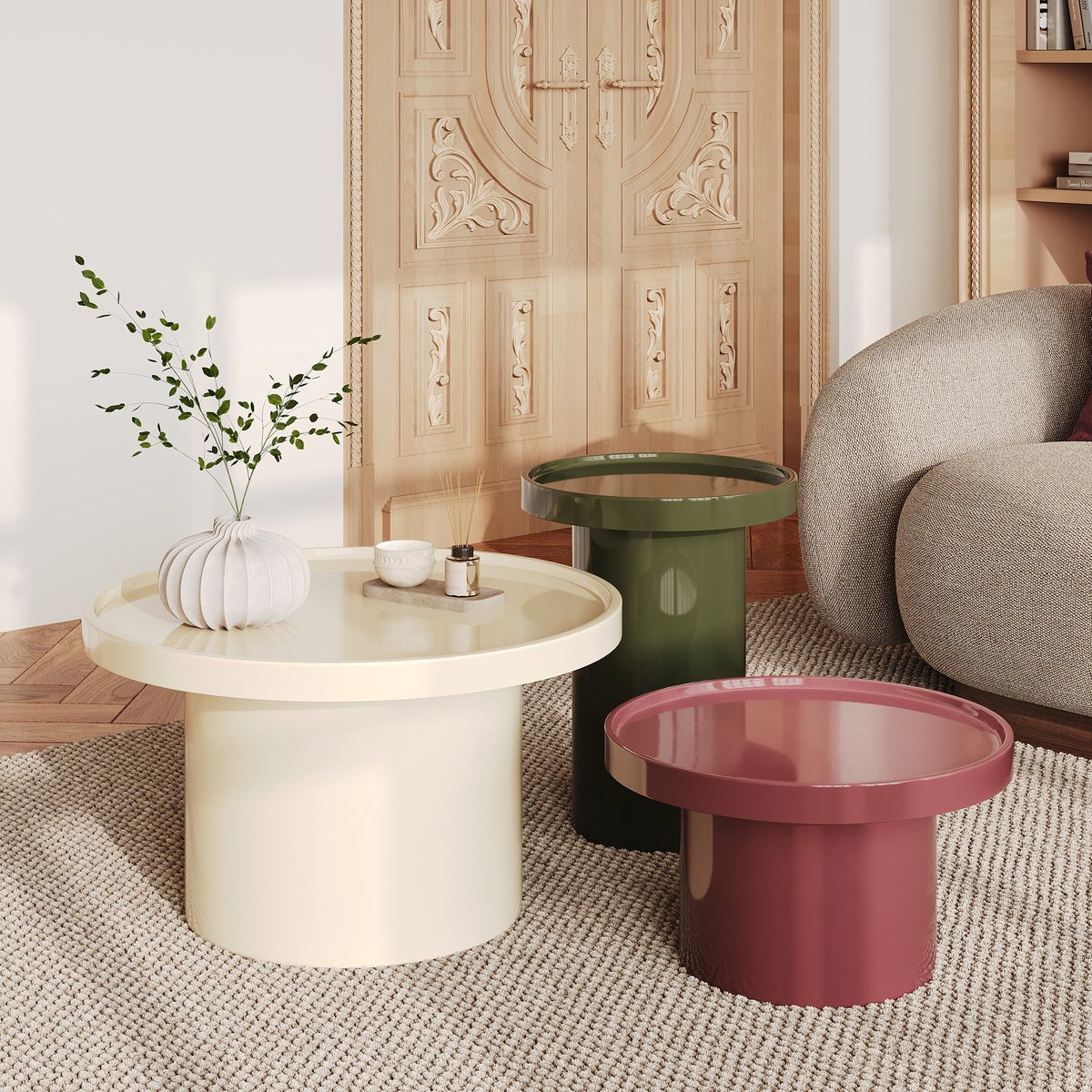 Table basse laquée blanche en MDF, D70 cm - NORA blanc, MAISON PAVANE