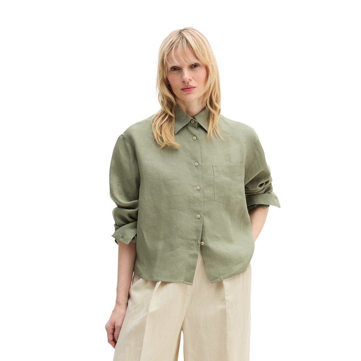 Blouse en lin regular avec fonction de refroidissement naturel vert clair, MARC O'POLO