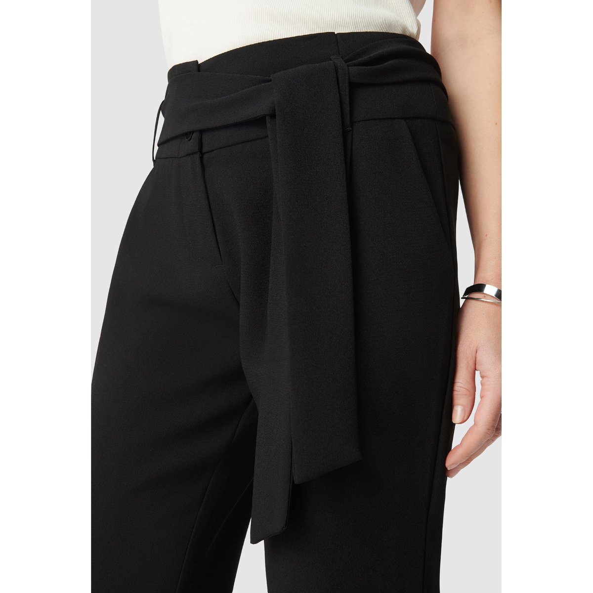 Pantalon droit taille haute ceinturée noir, IKKS