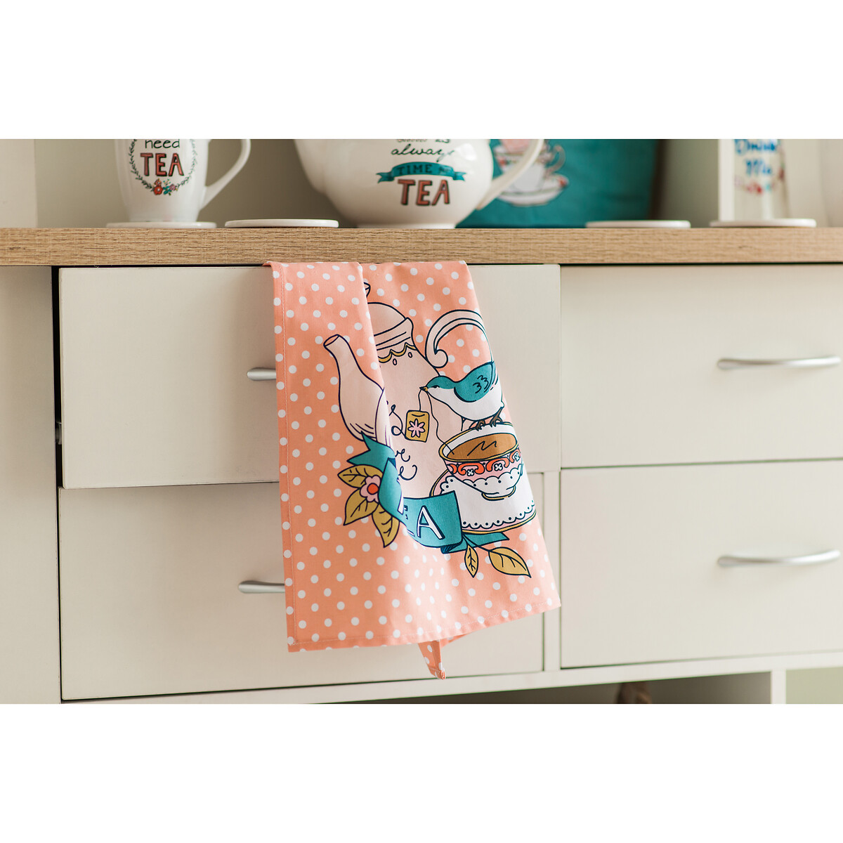 Set of 3 Cotton Tea Towels in Ditsy Floral Print white, SO'HOME