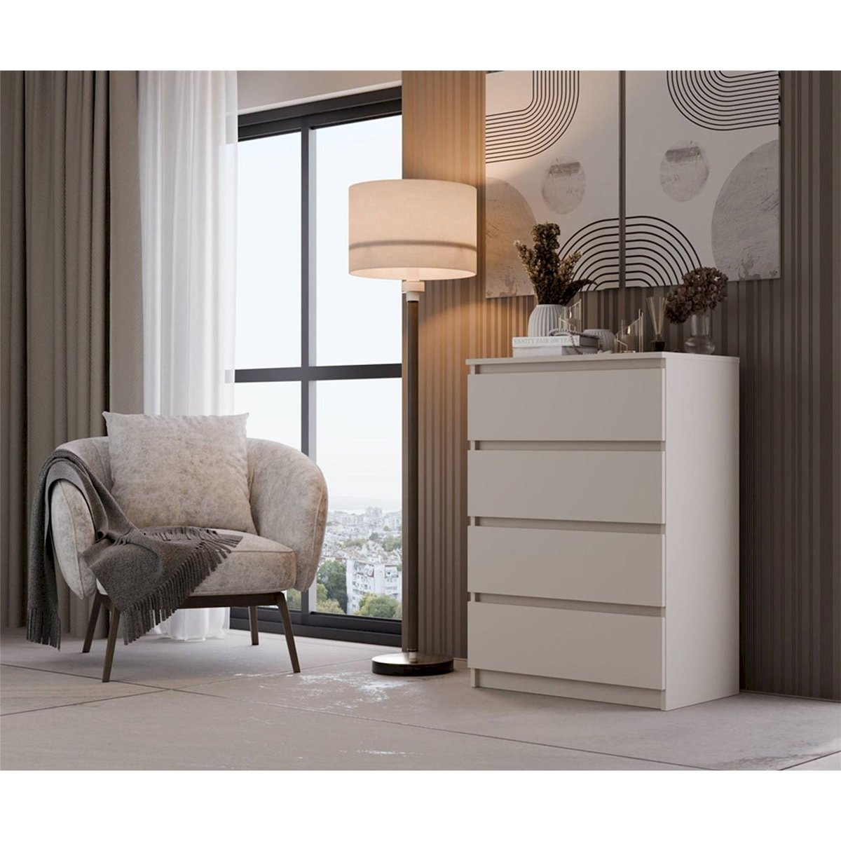Commode haute 4 tiroirs collection MALWA cachemire, RECOLLECTION