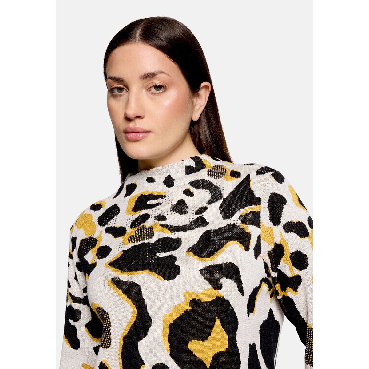 Pull-over en maille à motif jacquard patch beige/yellow, BETTY BARCLAY
