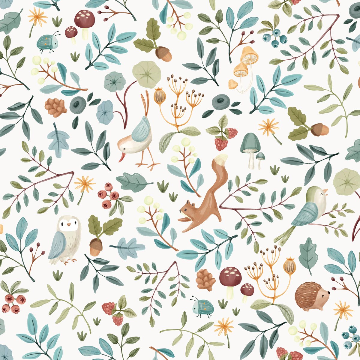 Papier peint pour enfant Farandole de la forêt vert, marron, blanc, LITTLE DUTCH