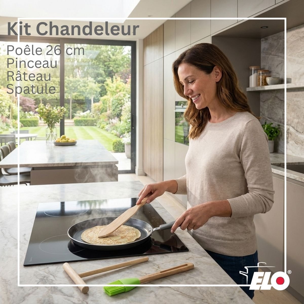Set de 1 Poêle 26 cm avec 3 ustensiles de cuisine DUCATO noir|vert, ELO