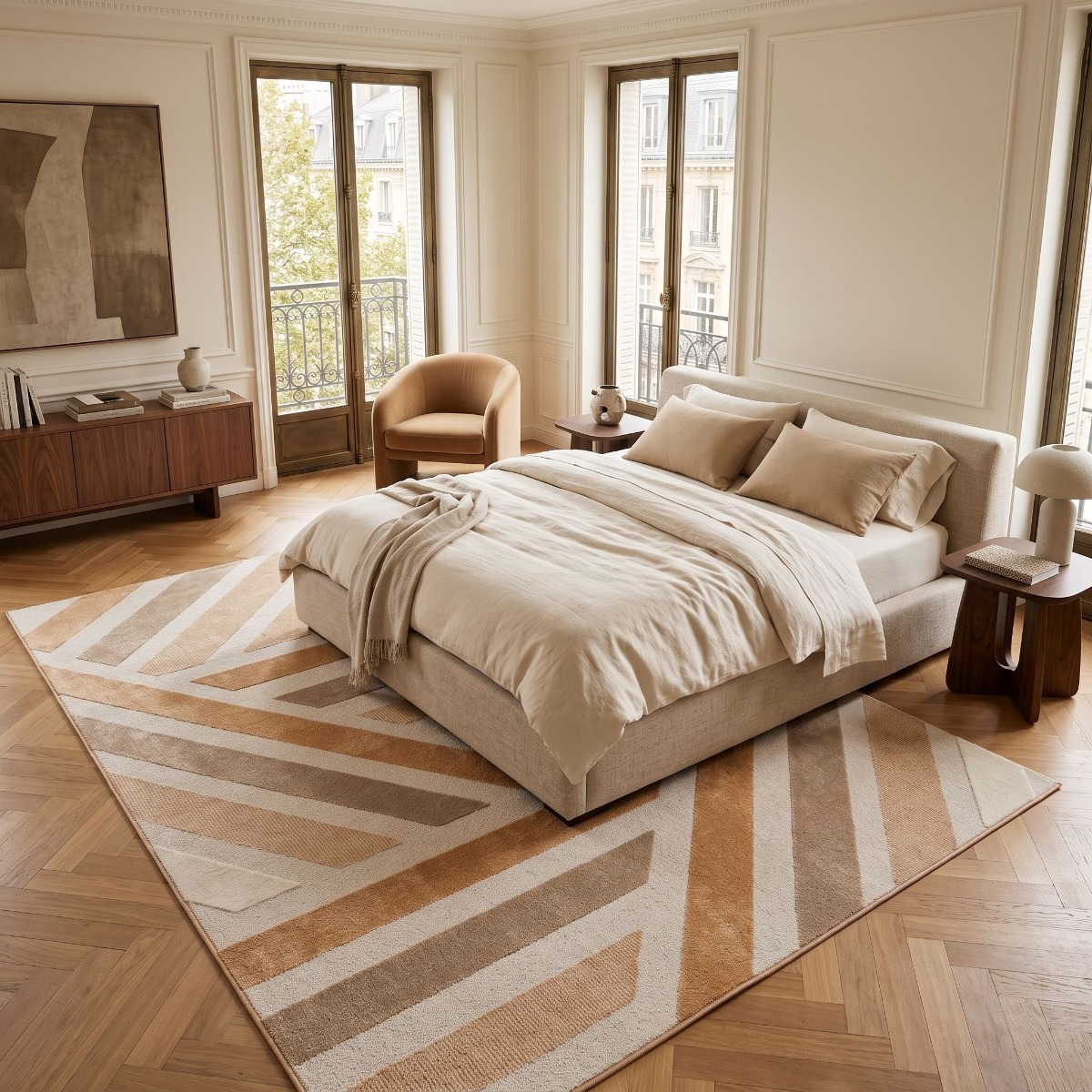 Tapis doux à relief graphique moderne BRELA GEO orange, THE DECO FACTORY