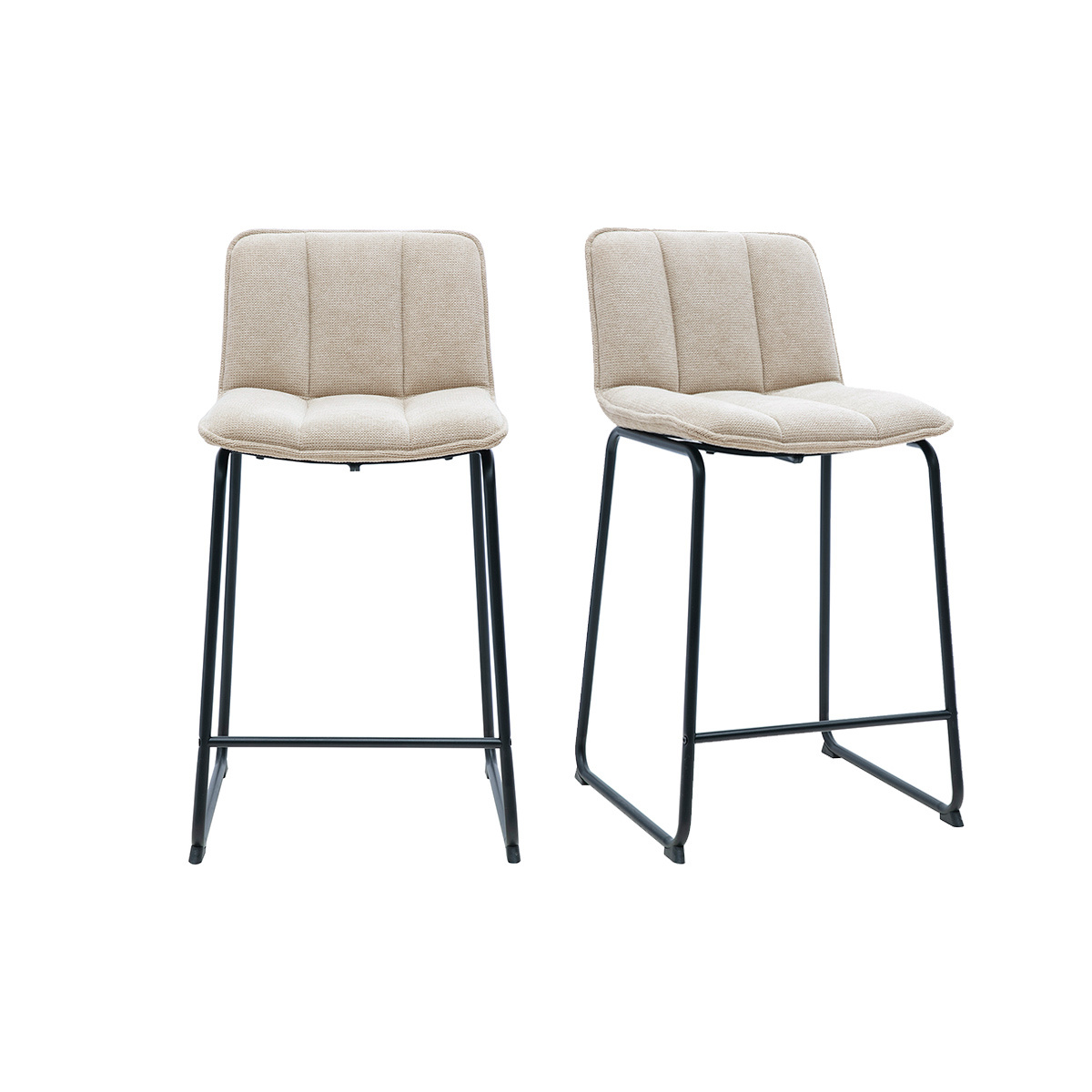 Tabourets de bar en tissu chenille vert kaki et métal noir H65.6 cm (lot de 2) VISTO beige, MILIBOO
