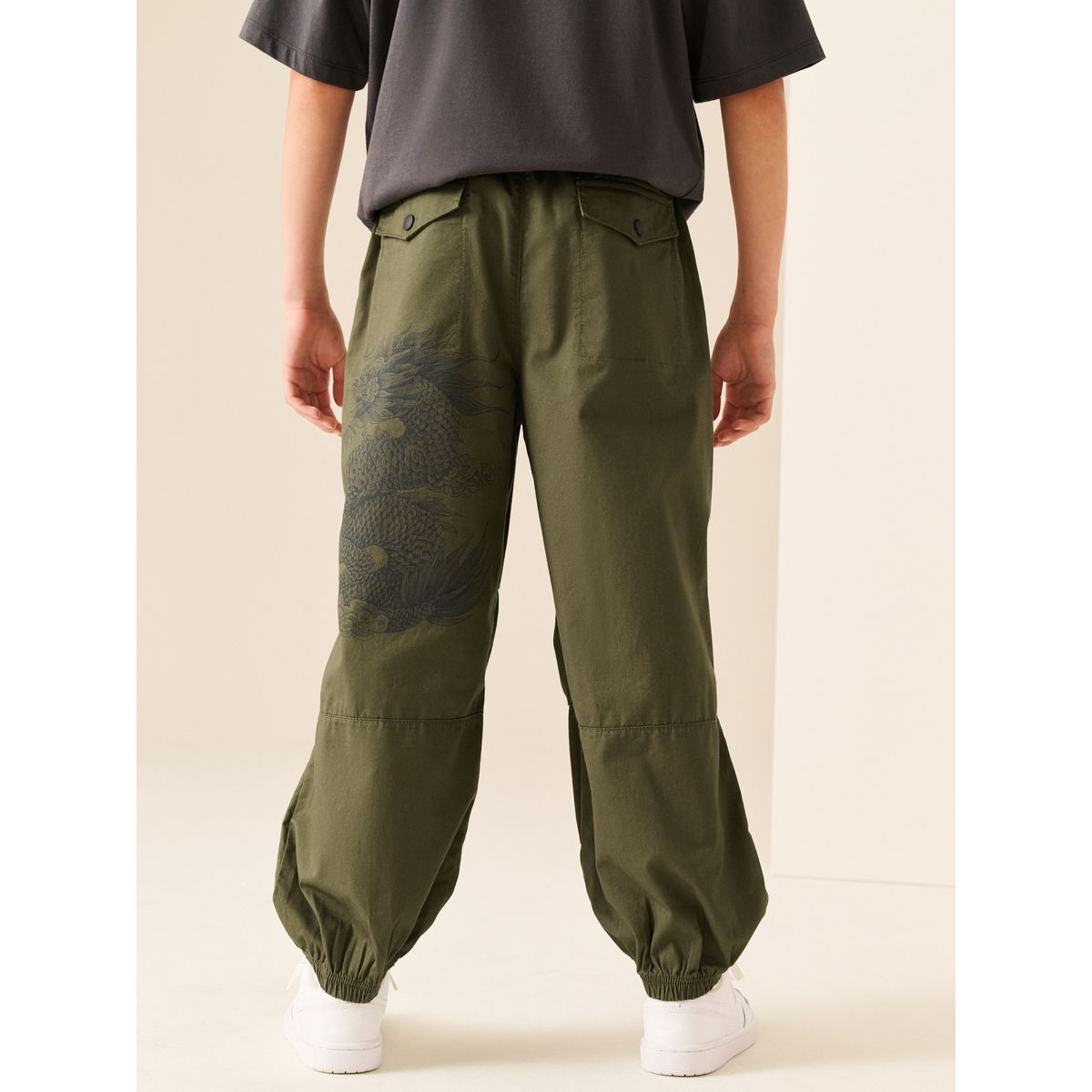 Pantalon parachute ultra-large vert kaki, NEXT