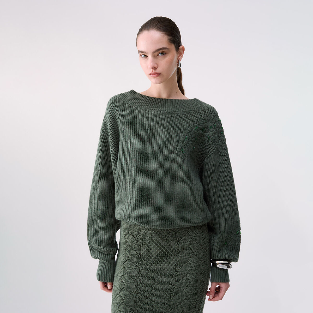 Maille en laine avec broderie vert foncé, LIU JO