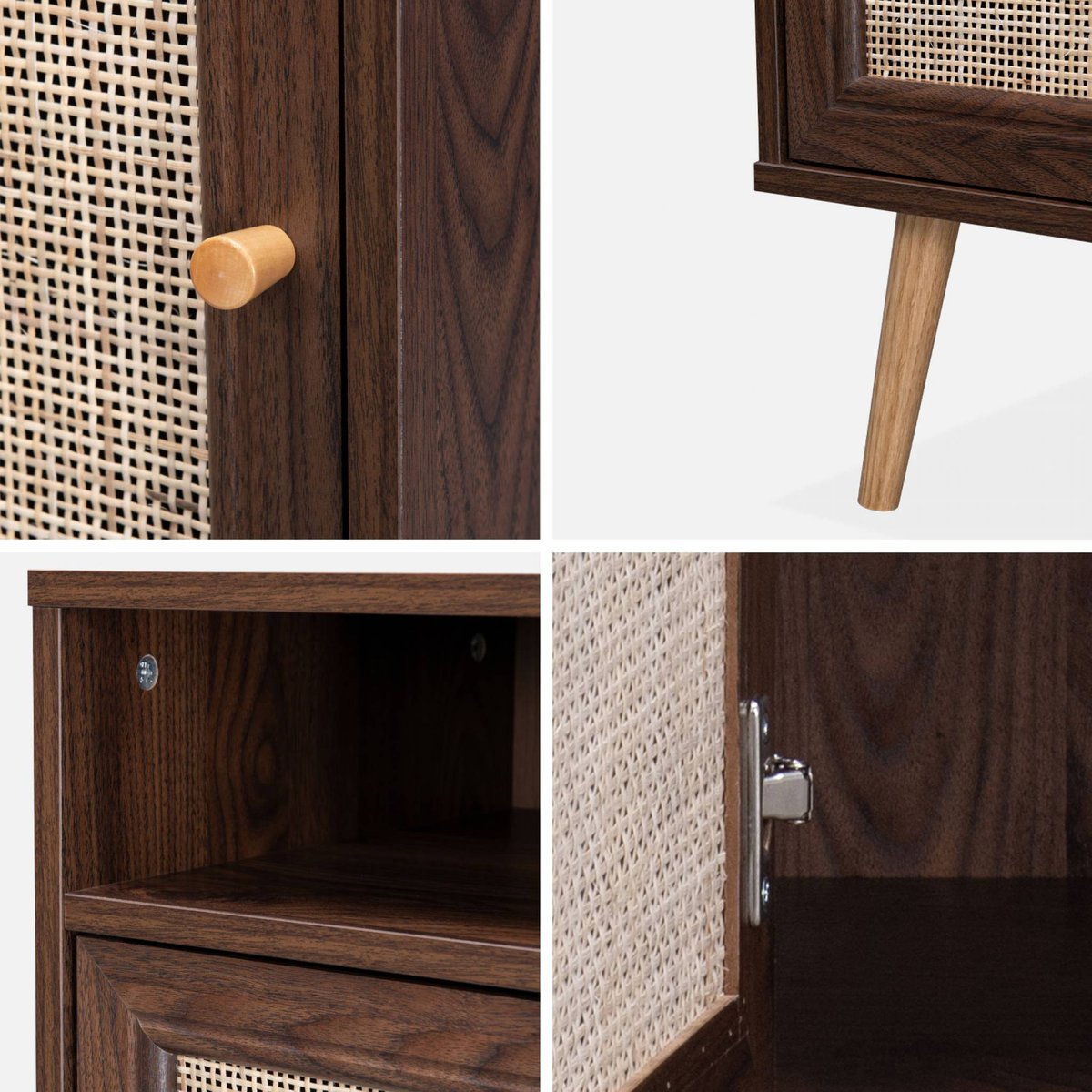 Table de chevet scandinave en cannage 1 porte (lot de 2) BOHÈME naturel, SWEEEK