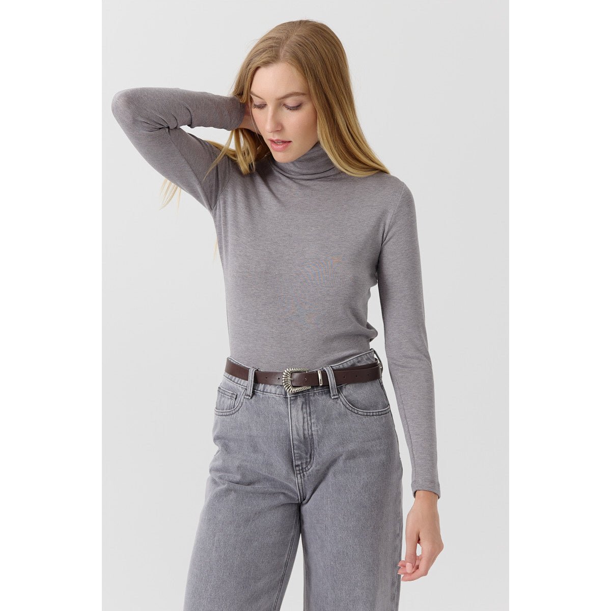 T-shirt gris coupe ajustée col roulé manches longues ELIZA gray, ARTLOVE
