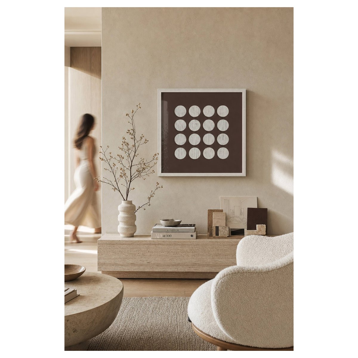 Tableau graphique en verre et bois blanc et marron, RECOLLECTION