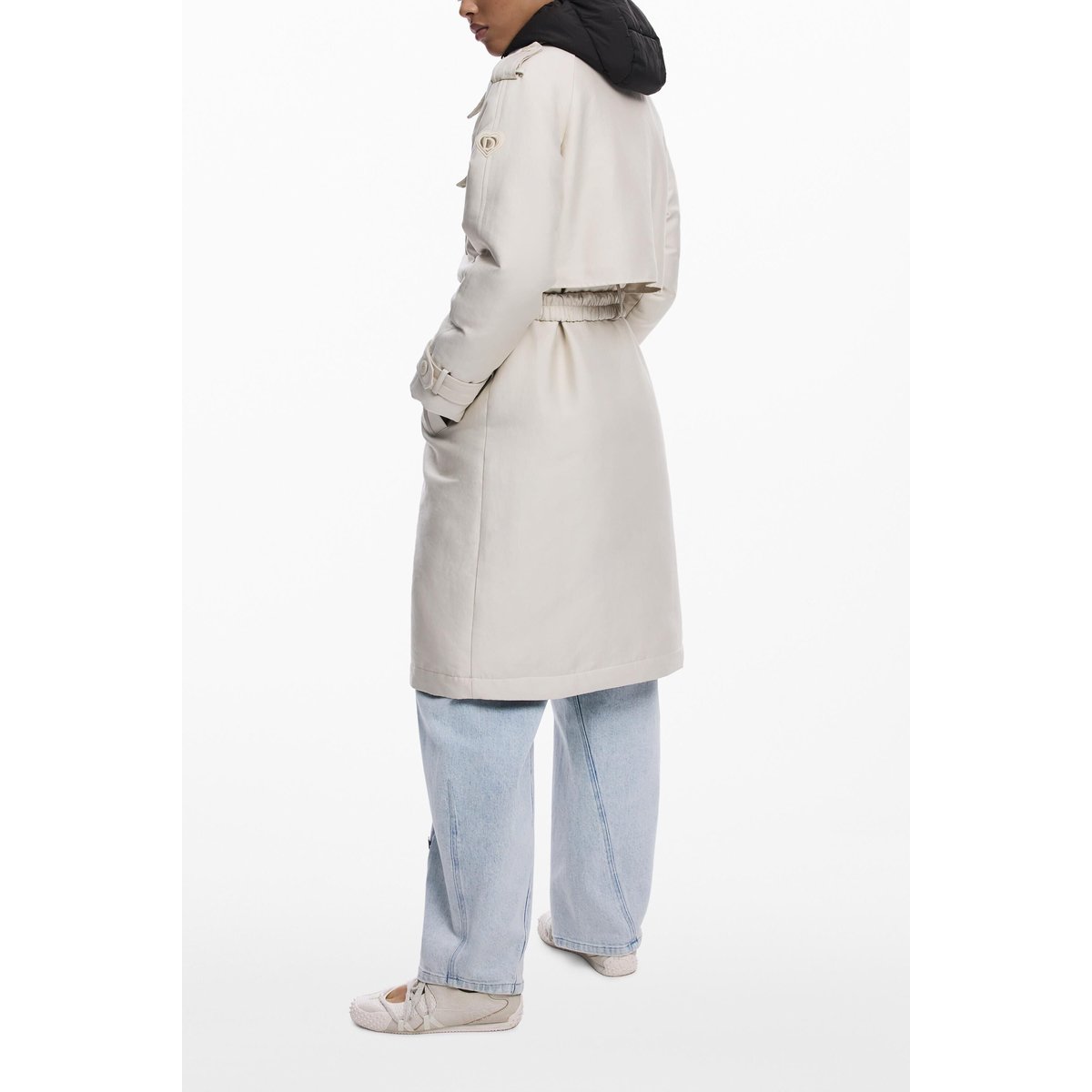 Manteau long matelassé léger beige, DESIGUAL