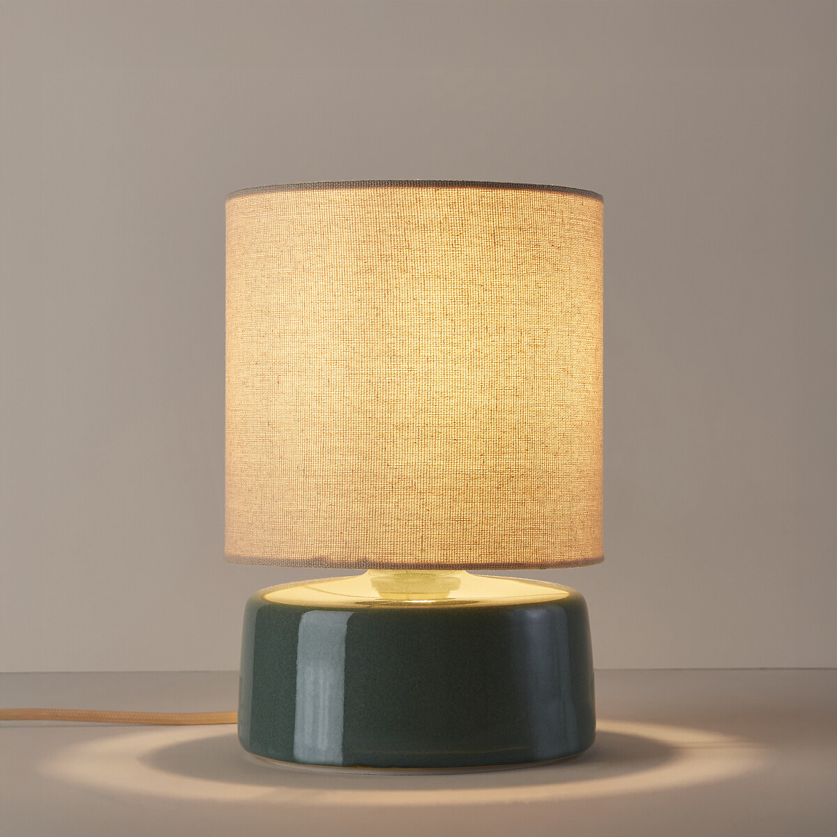 Candeeiro de mesa em cerâmica e em linho, altura 25 cm, Amaga verde-acinzentado, LA REDOUTE INTERIEURS